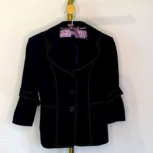 Anne Klein Black Peplum Jacket Corset Tie Back 3/4 Sleeve Size 6P Small